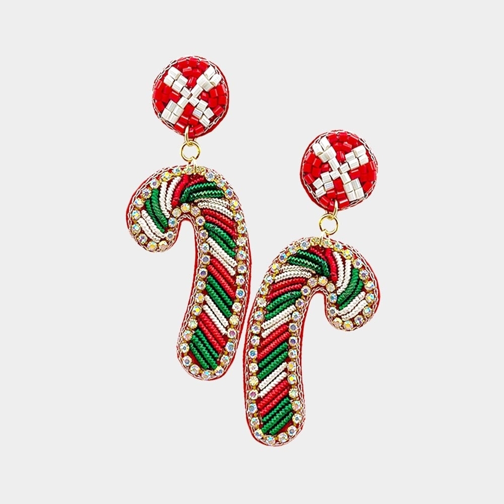 Festive Red and Green Beaded Earrings